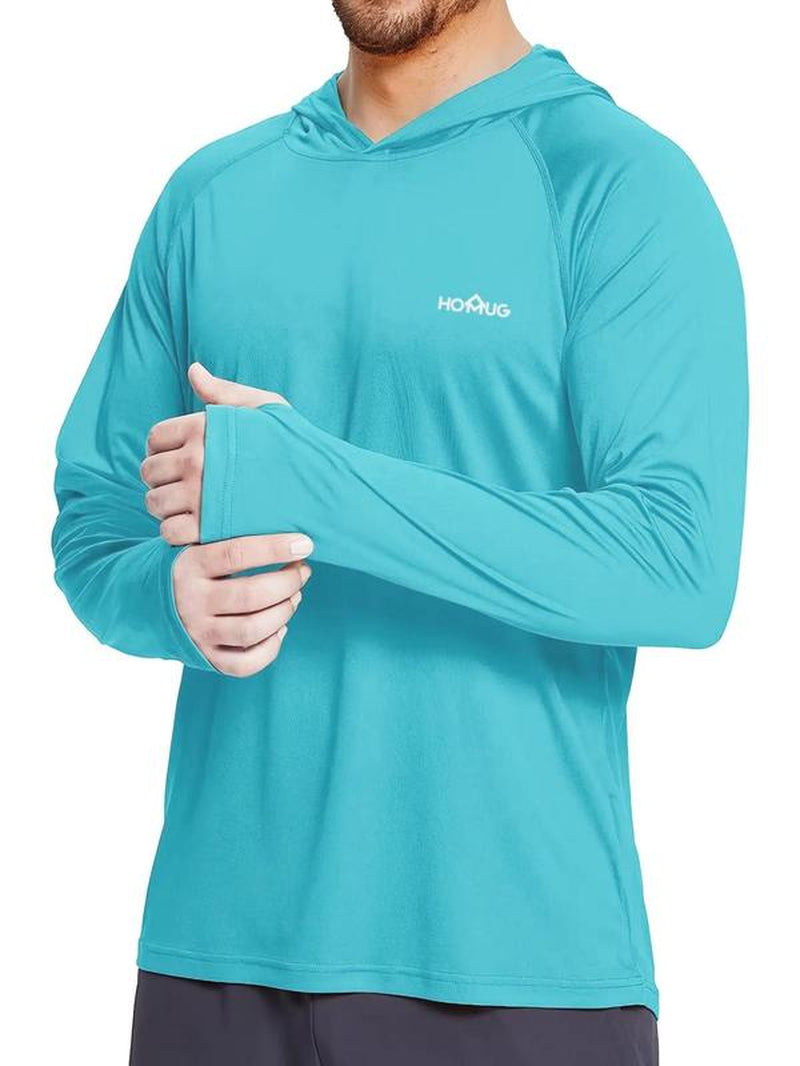 Men'S Loose Letter Print Long Sleeve Hooded Rashguard, Quick Dry Sport Shirt, Lightweight Sun Protection Thumb Holes Top for Outdoor Activities, Workout Tops, Men'S Sport & Outdoor Clothing for Fall & Winter, Gym Clothing